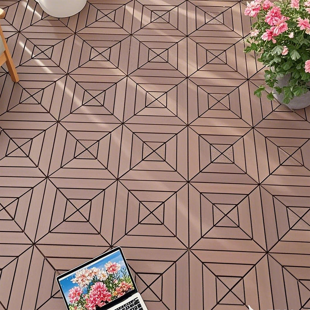 Durable Plastic Interlocking Deck Tiles with Waterproof Design - Dark Gray or Brown