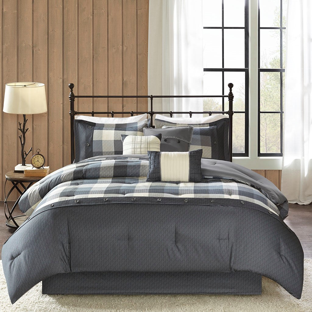Grey Herringbone Comforter Set with Decorative Pillows - California King