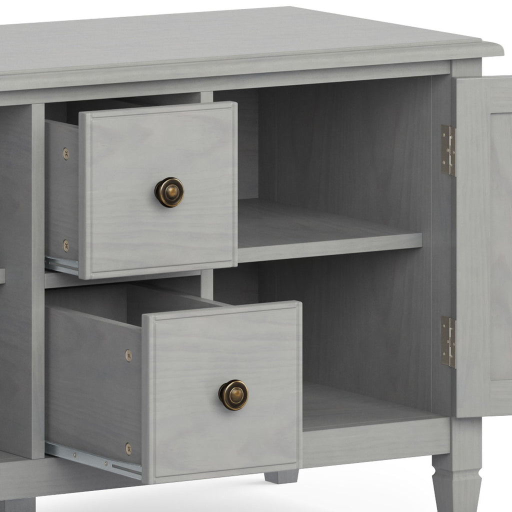 Wide Solid Wood TV Stand with Ample Storage - Dark Brown, White, Gray
