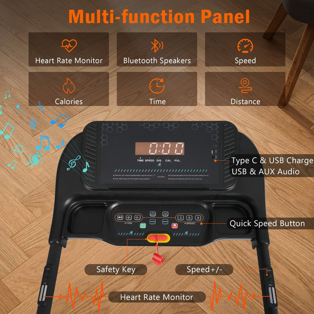 Incline Treadmill for Running & Walking with Hydraulic Folding - Black