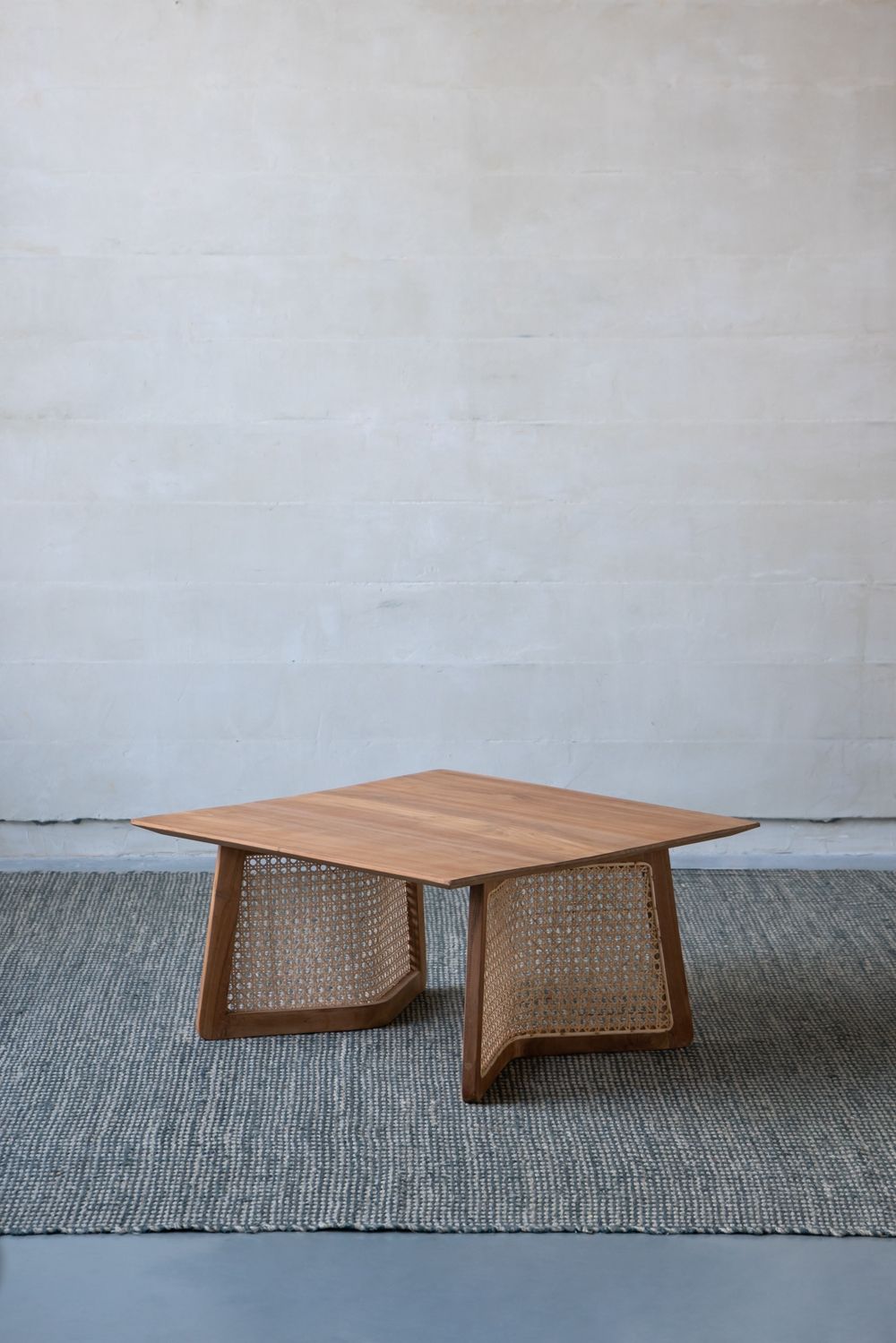Teak Coffee Table with Teak and Rattan Construction - Natural Wood / Brown