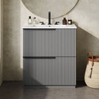 Fluted Bathroom Vanity with Ceramic Sink and Moisture-Proof Cabinet - 30" Wide