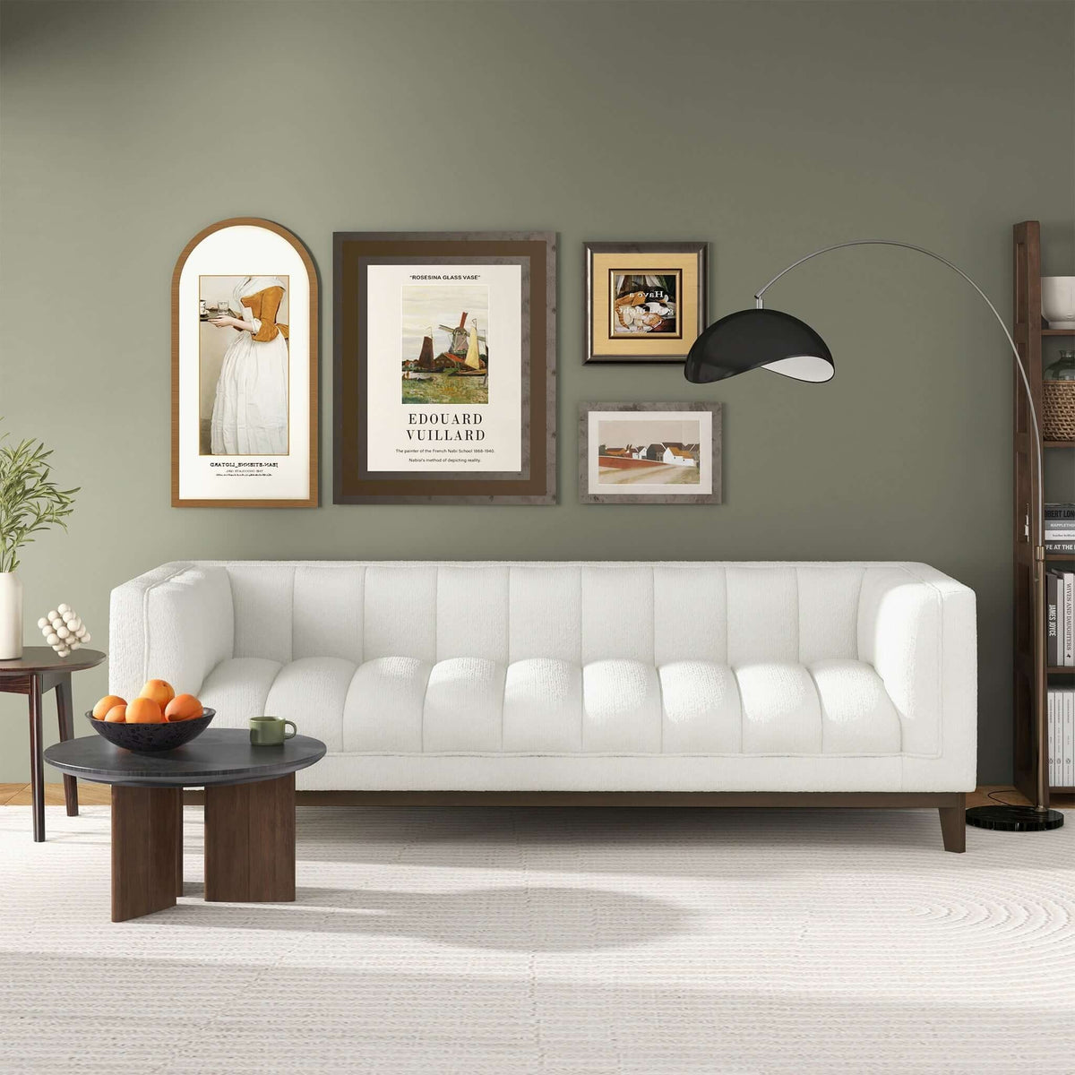 Mid Century Modern Sofa with Pet-Friendly Upholstery - White, Green, Orange