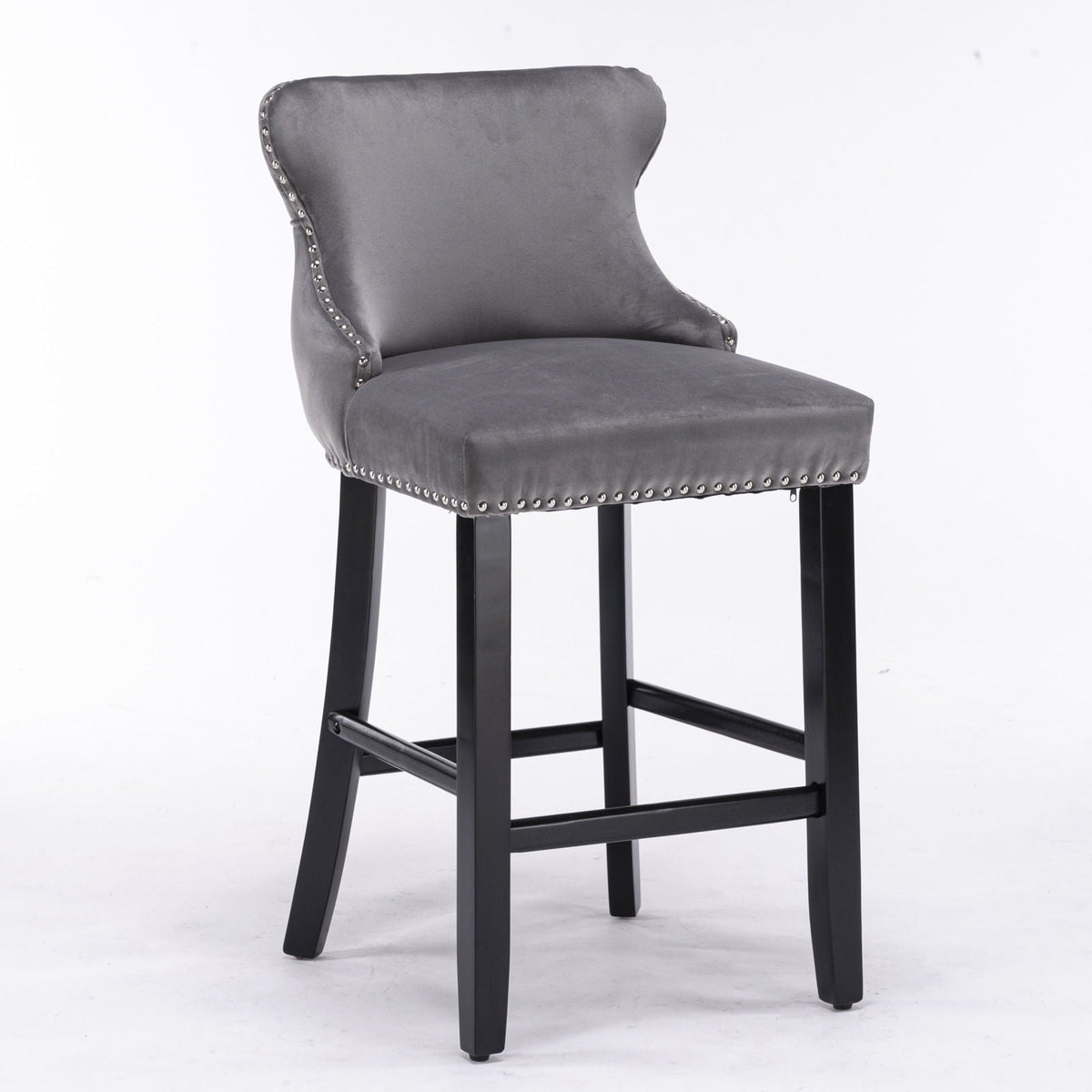 Upholstered Wing-Back Barstools with Button Tufting and Nailhead Trim - Set of 2