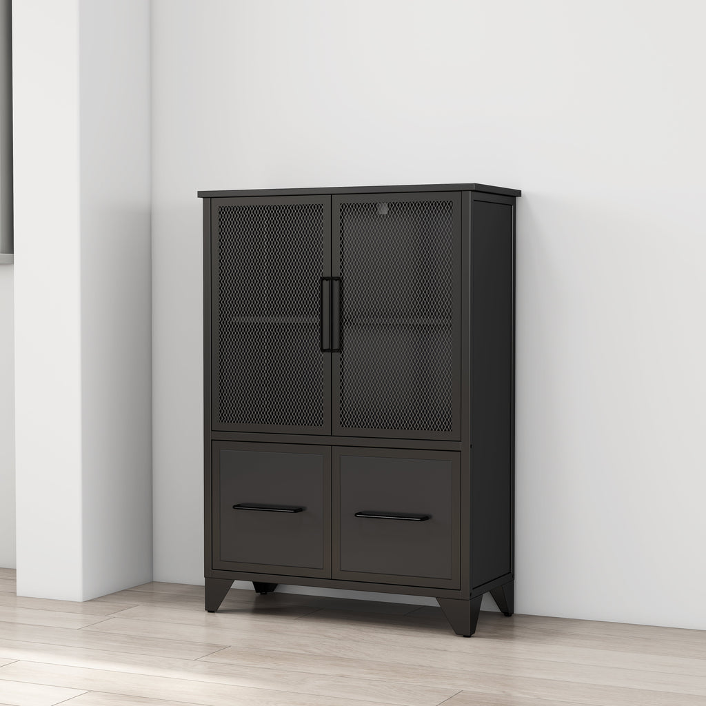 Storage Cabinet With 4 Iron Doors - Black