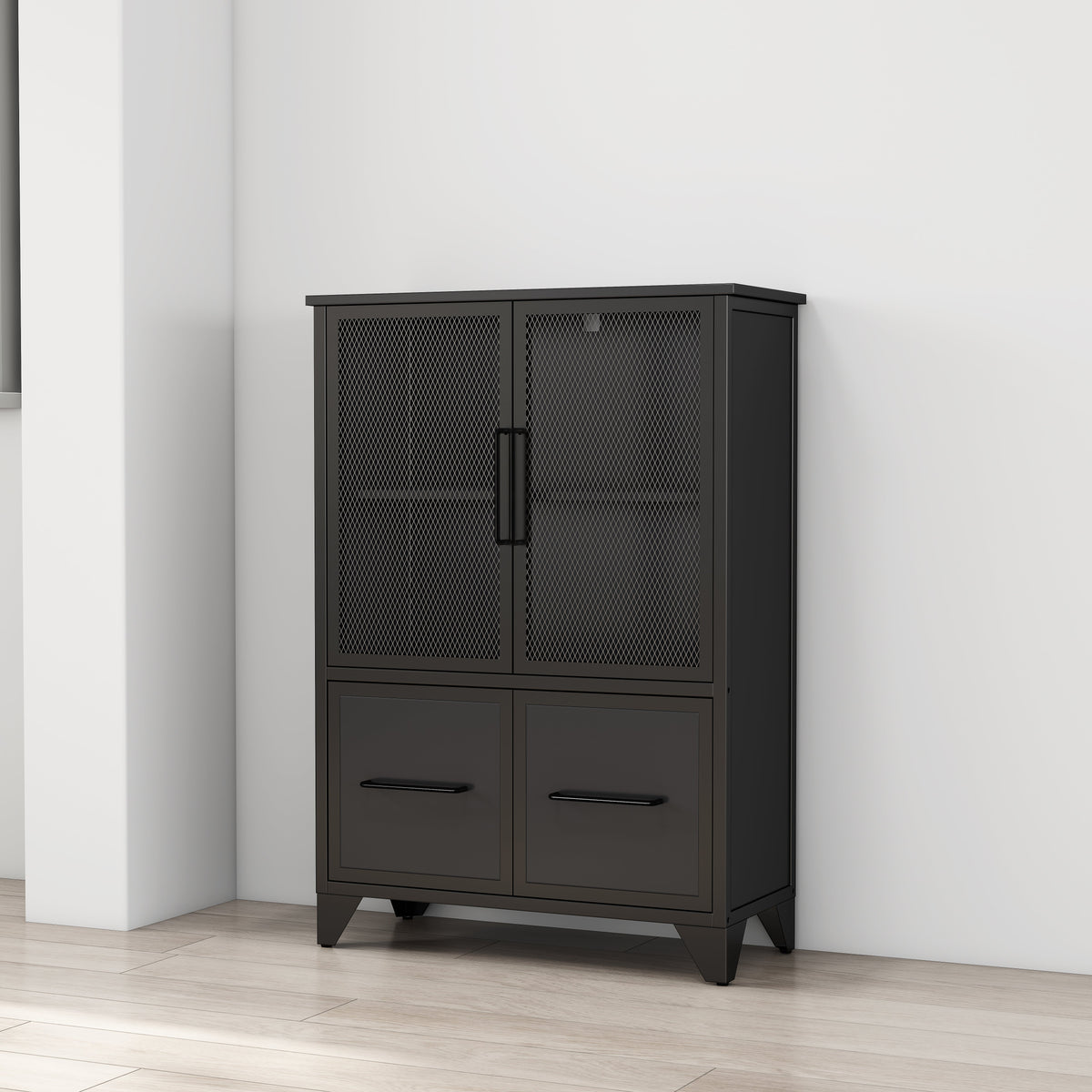 Storage Cabinet With 4 Iron Doors - Black