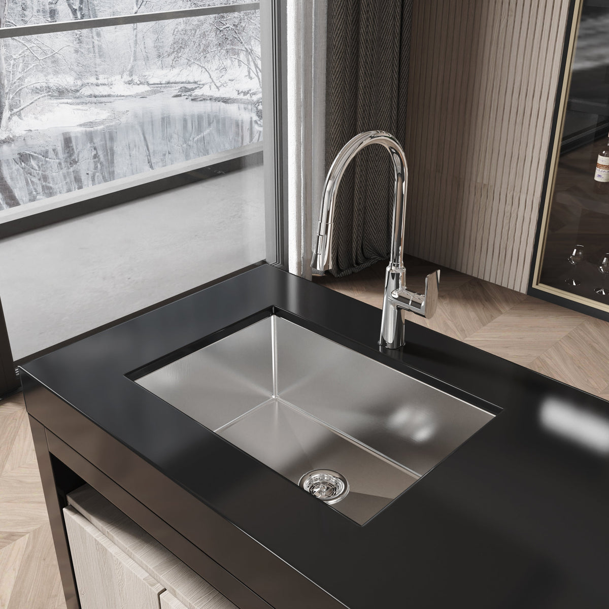 Stainless Steel Kitchen Sink with Single Bowl - Brushed Nickel