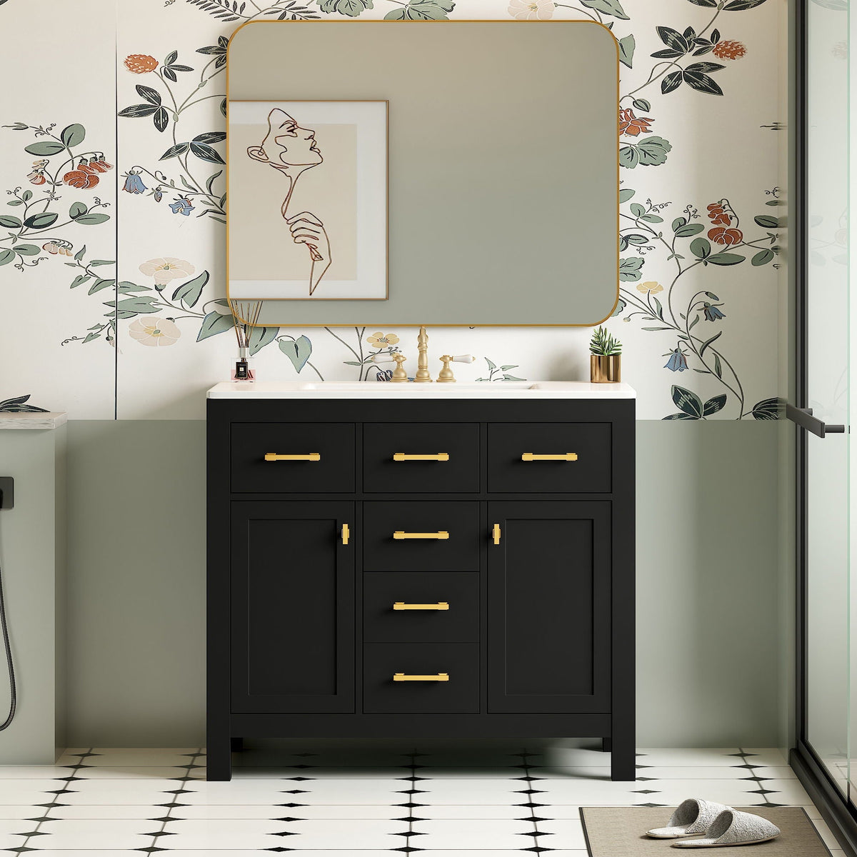Modern Bathroom Vanity With 36" Resin Sink – 4 Drawer Storage Cabinet
