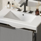 Fluted Bathroom Vanity with Ceramic Sink and Moisture-Proof Cabinet - 30" Wide