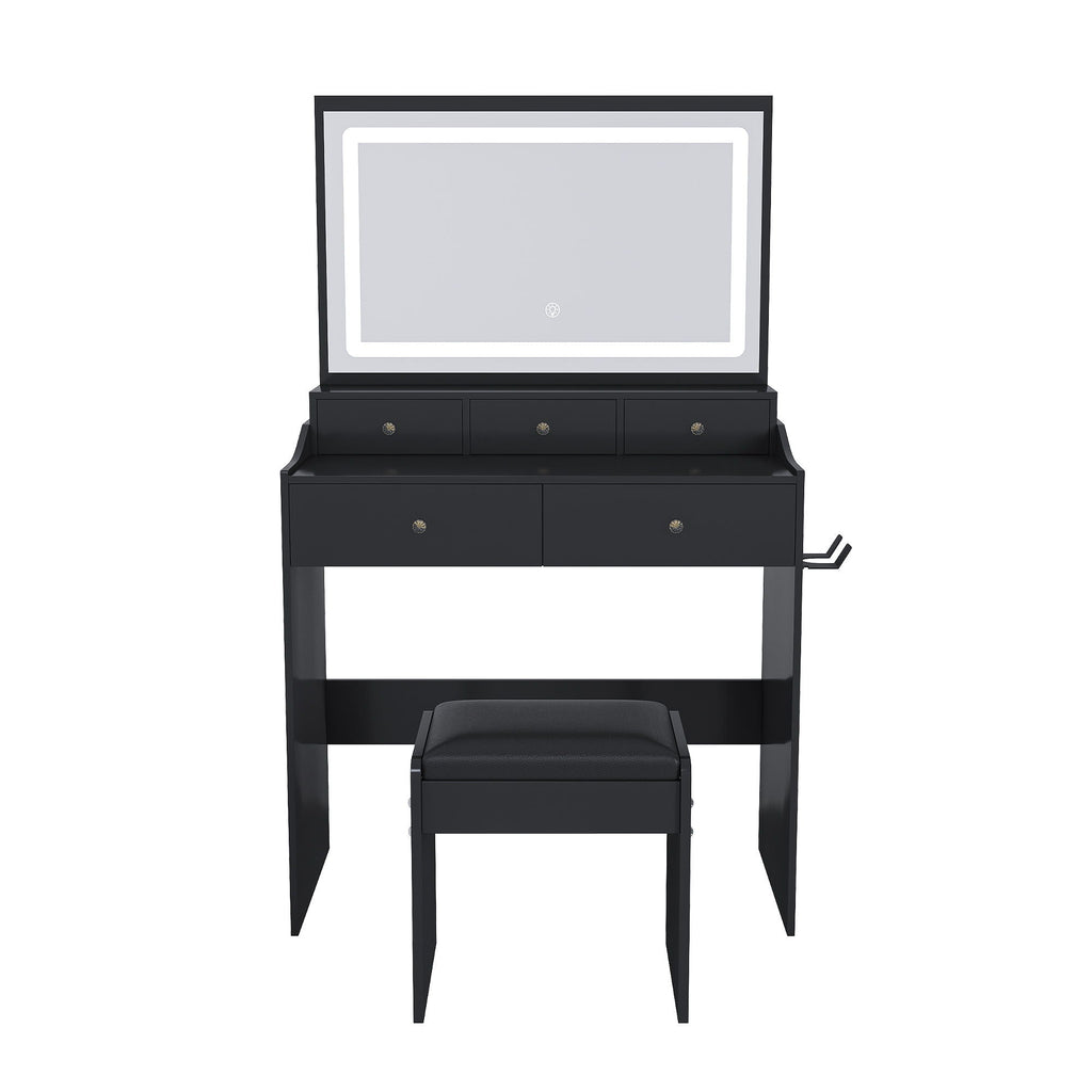 Modern Makeup Vanity Set with Power Outlet and Adjustable Lighting - Black or White