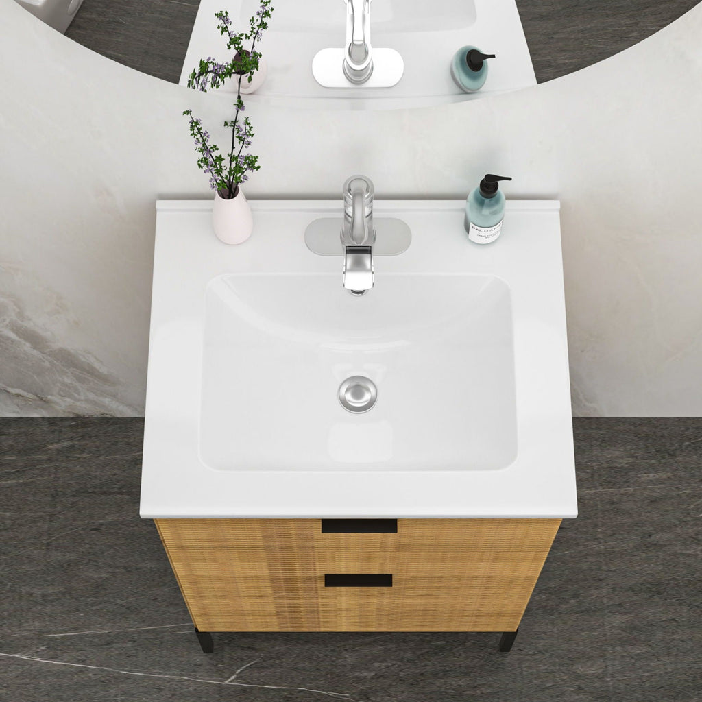 Rectangular Single Vanity Top with Overflow - White Ceramic