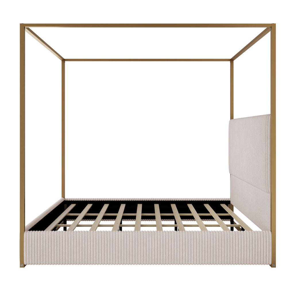 Luxury Canopy Bed with Upholstered Headboard - King, Beige