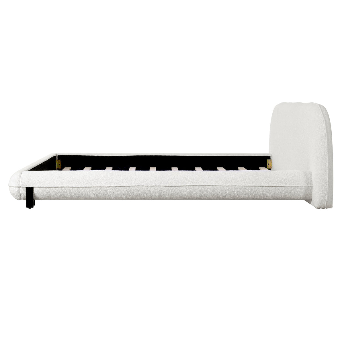 King Size Bed Frame with Boucle Fabric and Thick Headboard - Off White