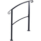 Black Wrought Iron Outdoor Step Handrail with Flexible Installation - Fits 1 to 3 Steps
