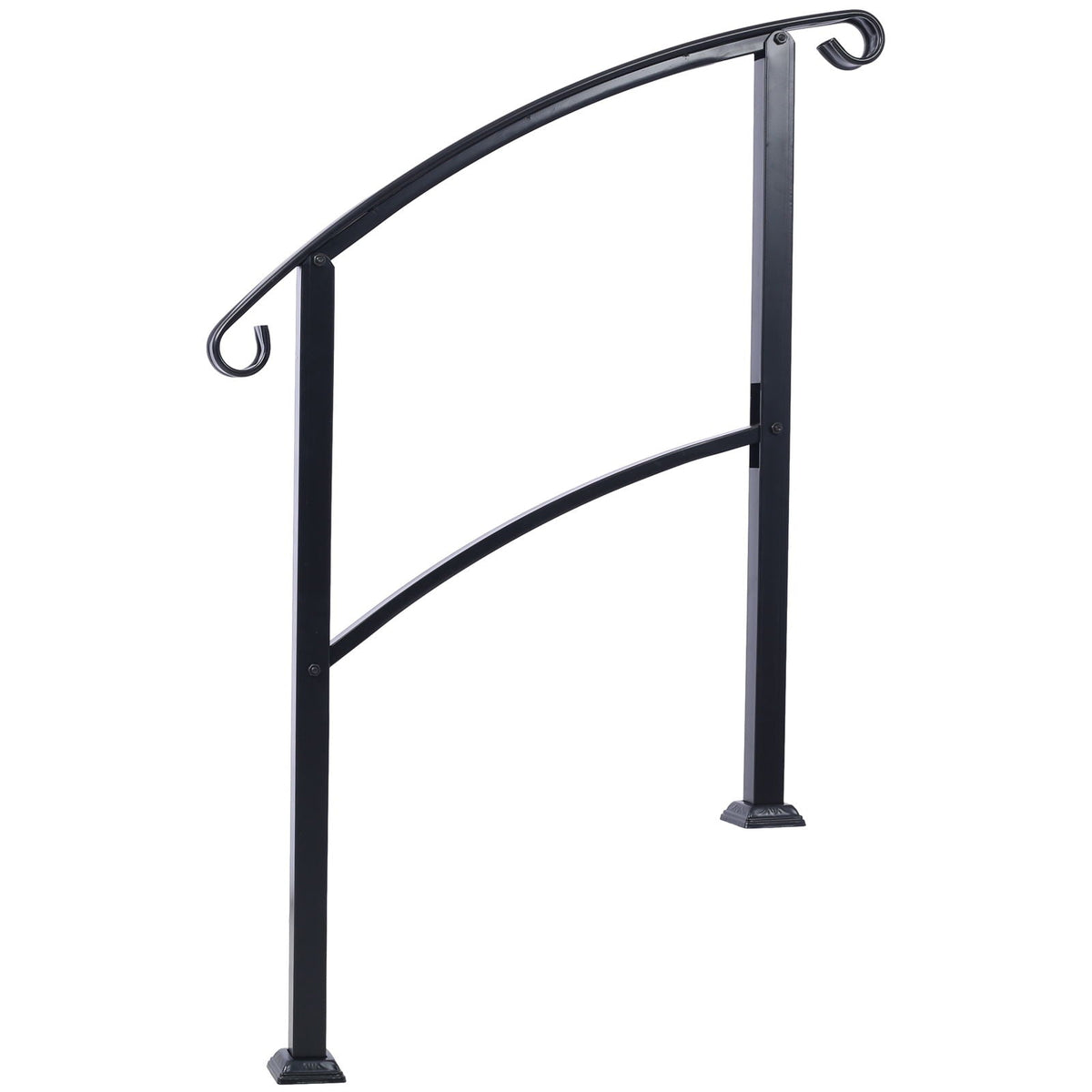 Black Wrought Iron Outdoor Step Handrail with Flexible Installation - Fits 1 to 3 Steps