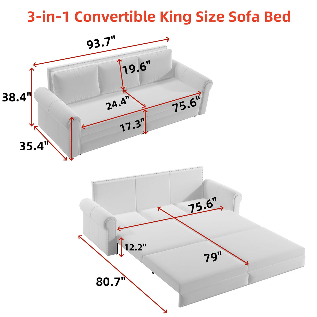 Chesterfield Sleeper Sofa with Pull Out Bed - Multiple Colors