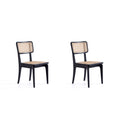 Solid Ash Wood Dining Chair Set with Rattan Cane Seat - Black or Light Brown