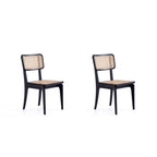 Solid Ash Wood Dining Chair Set with Rattan Cane Seat - Black or Light Brown