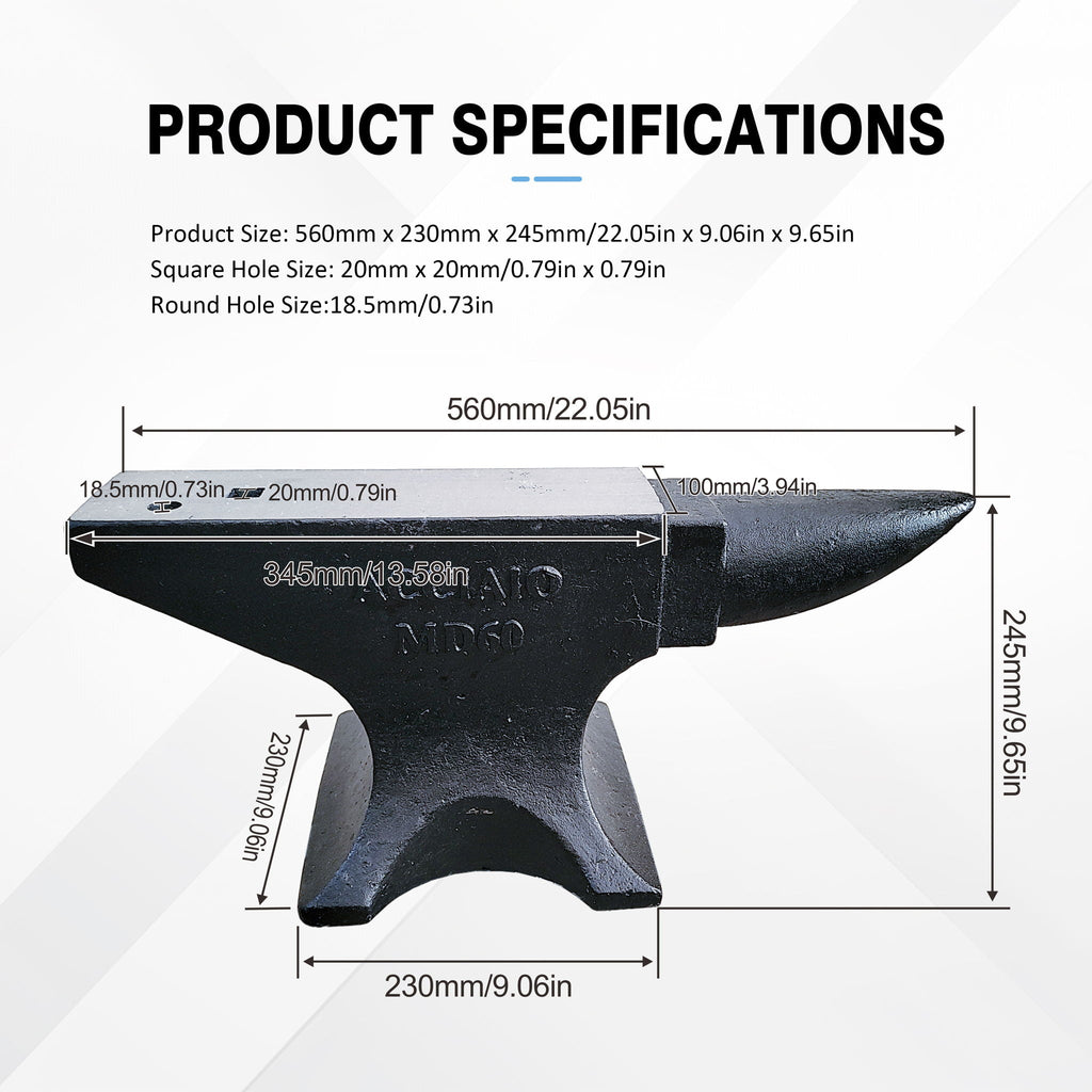 Cast Steel Single Horn Anvil with Polished Surface - Black