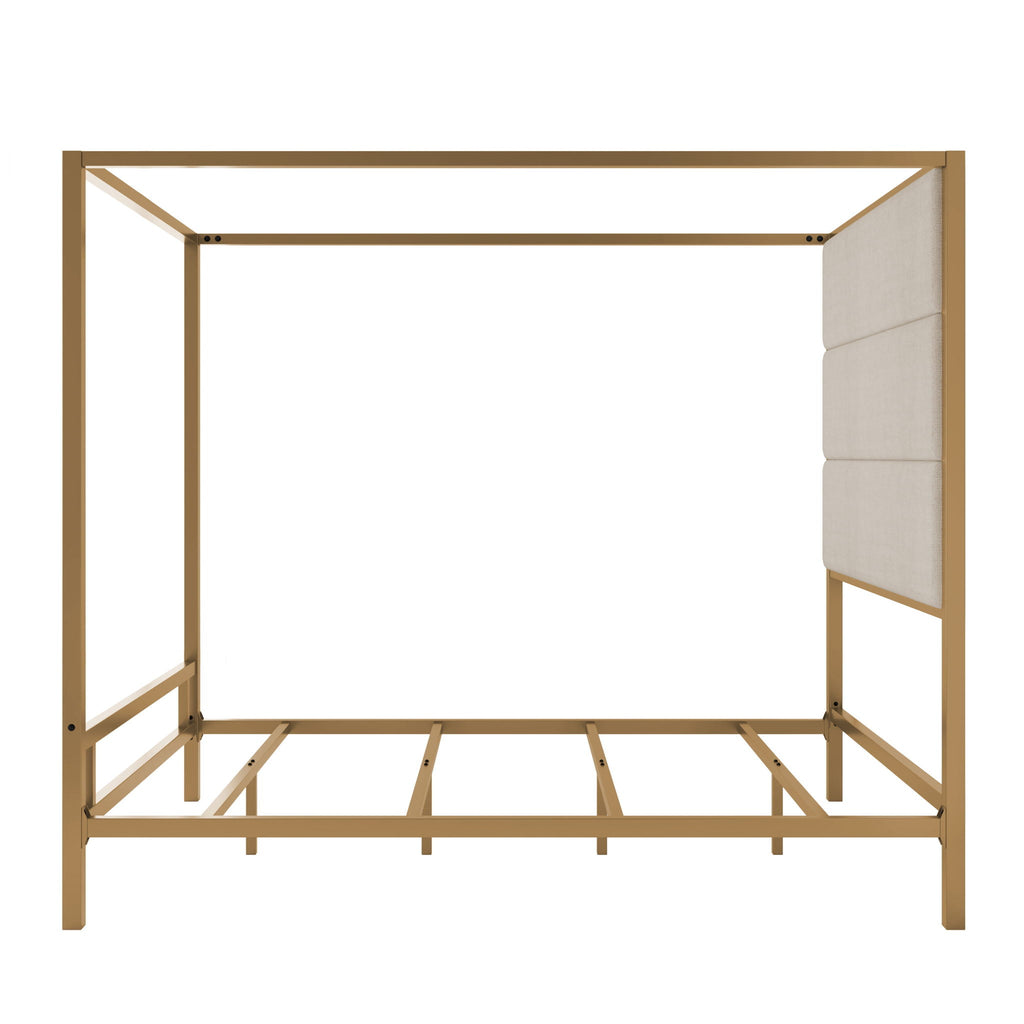 Canopy Bed With Tall Upholstered Headboard - 4 Poster Frame - Gold or Black