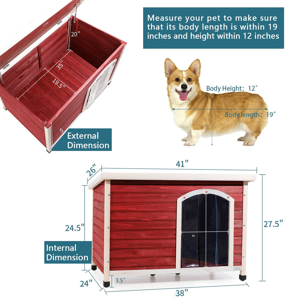 Medium Wooden Outdoor Dog House with Waterproof Roof and Elevated Floor - Dark Gray or Dark Red