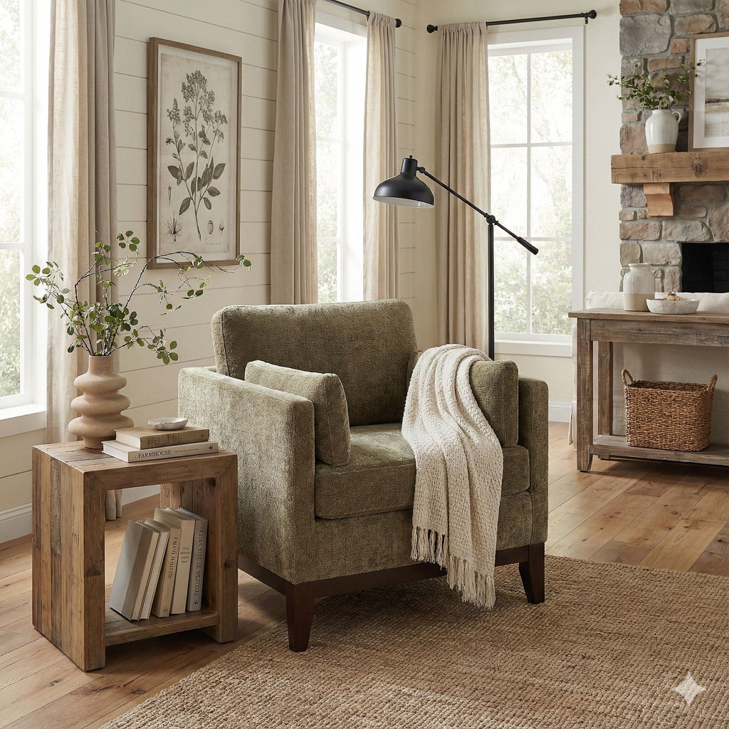 Chios Arm Chair with Reversible Cushions - Green or Dark Brown