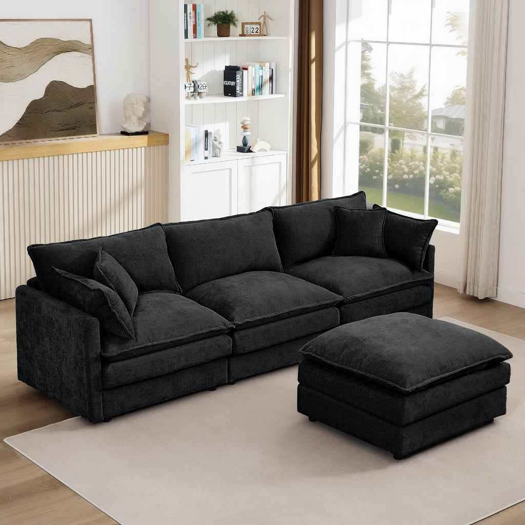 Modular Sectional Sofa with Movable Footrest - Chenille, 102 Inch L-Shaped Couch