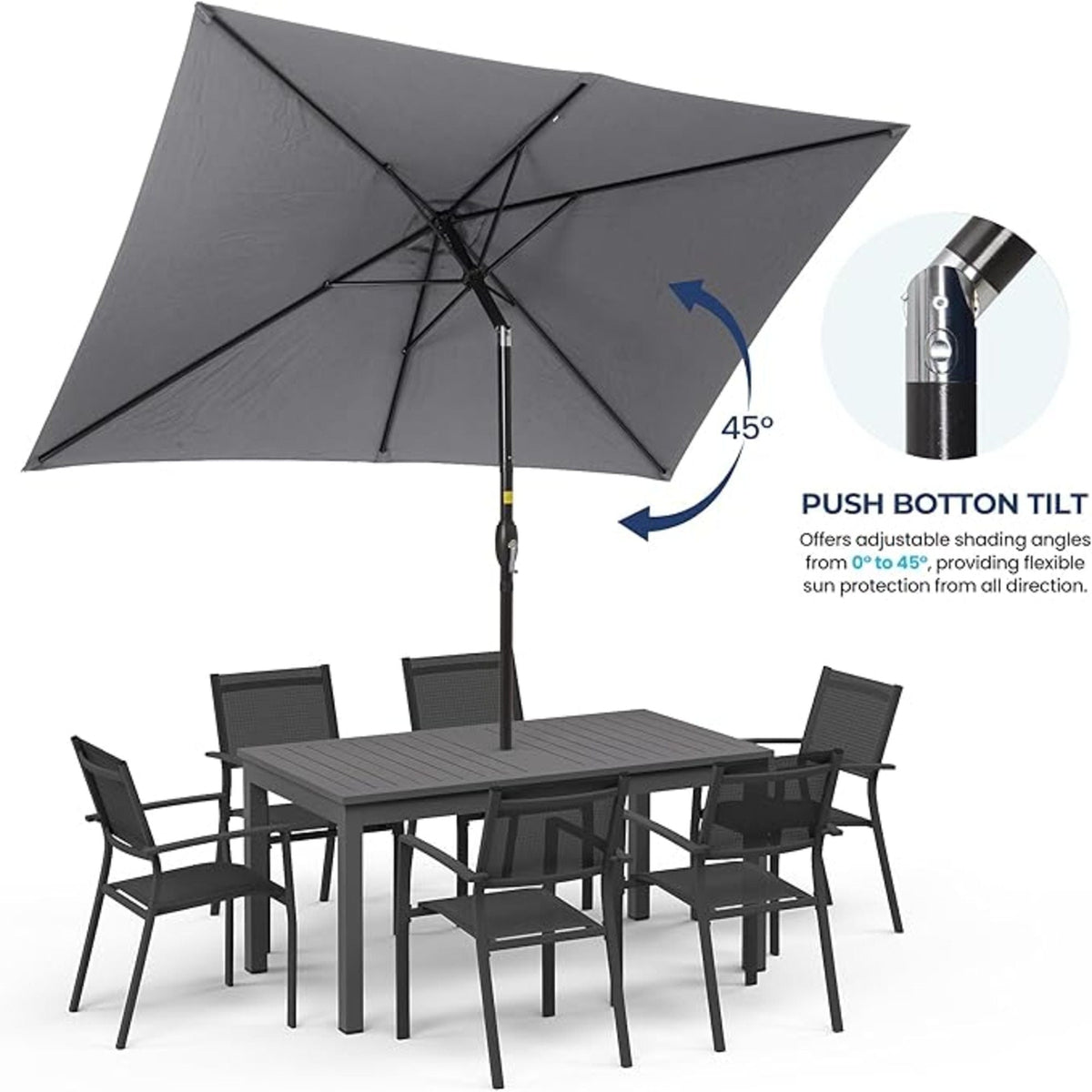 Rectangular Patio Umbrella with Crank Tilt - UV-Resistant Canopy