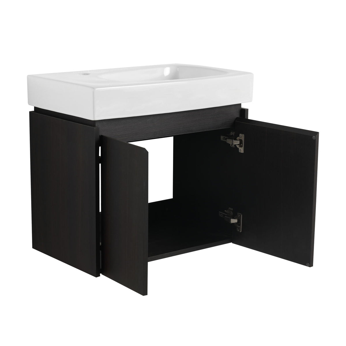 Modern Bathroom Vanity with Ceramic Basin and Storage Cabinet - Light Brown, Black, or White