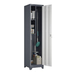 Broom Storage Cabinet Narrow Slim with Hooks and Shelves, Heavy-Duty