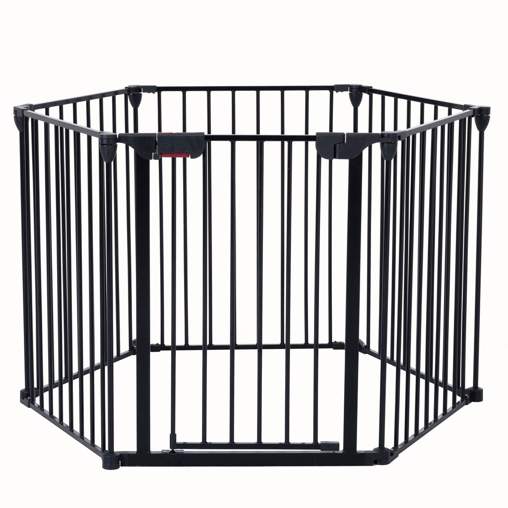 Adjustable Metal Safety Gate Play Yard with Pivoting Panels - Black
