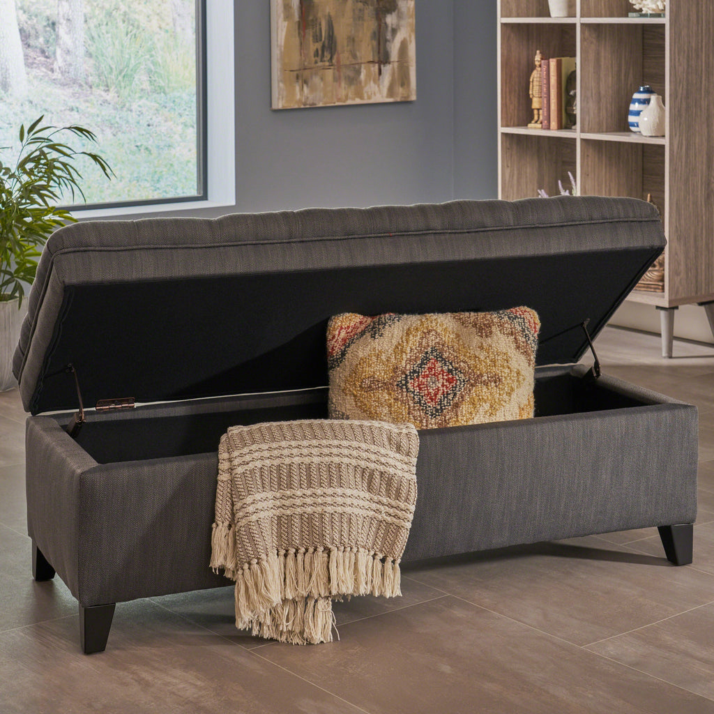 Gray Fabric Storage Ottoman Bench with Hidden Storage - Juliana