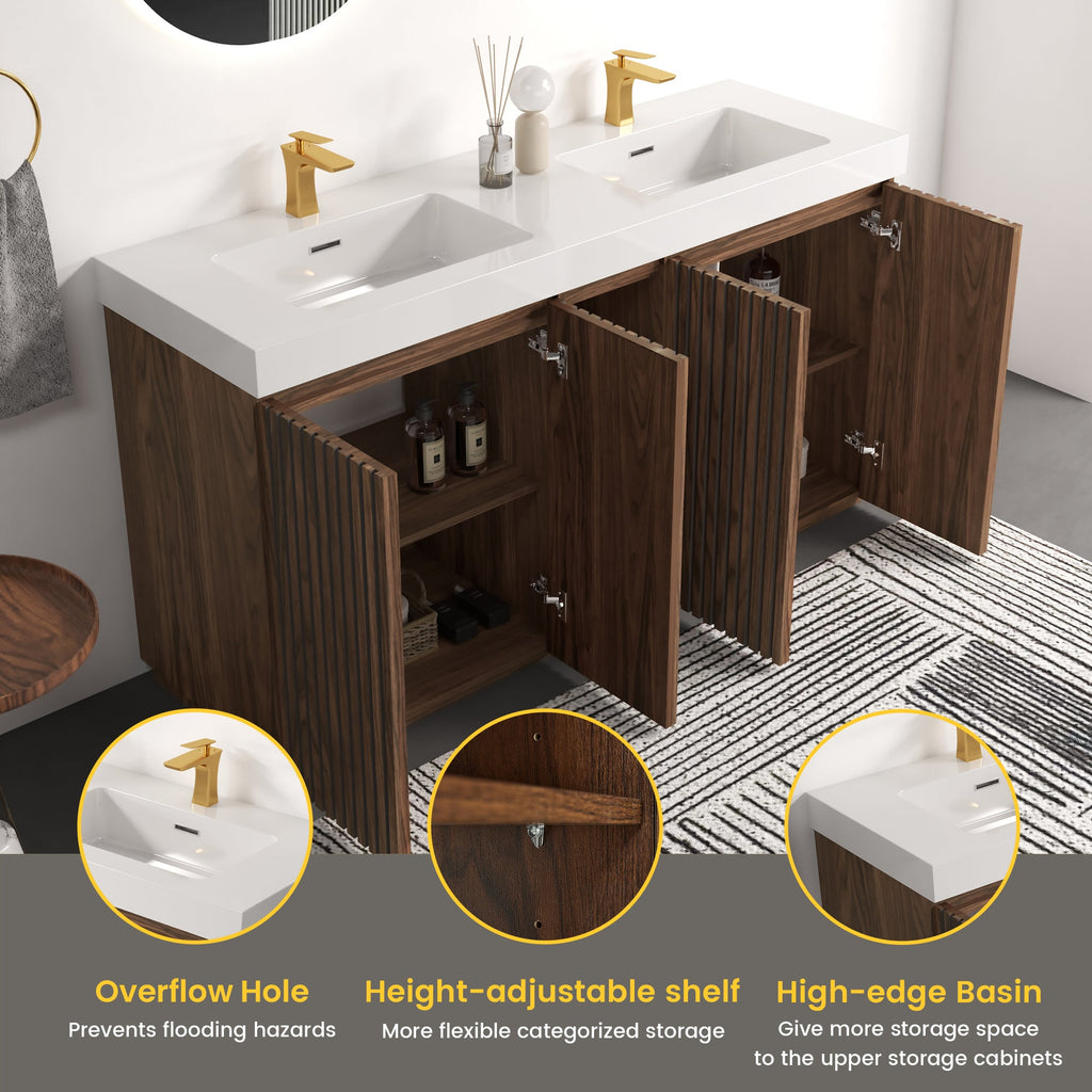 Walnut Brown GALAN 60F Winston Bathroom Vanity with Modern Functionality