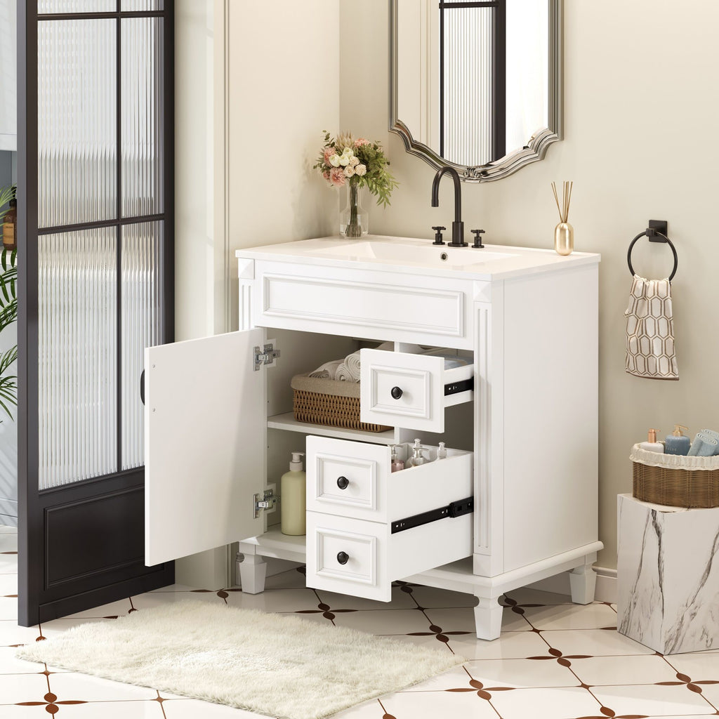 Bathroom Vanity with Ceramic Sink and Storage - White or Blue