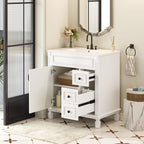 Bathroom Vanity with Ceramic Sink and Storage - White or Blue