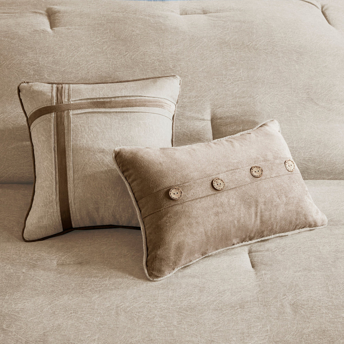 Tan Faux Suede Comforter Set with Lodge Style - California King