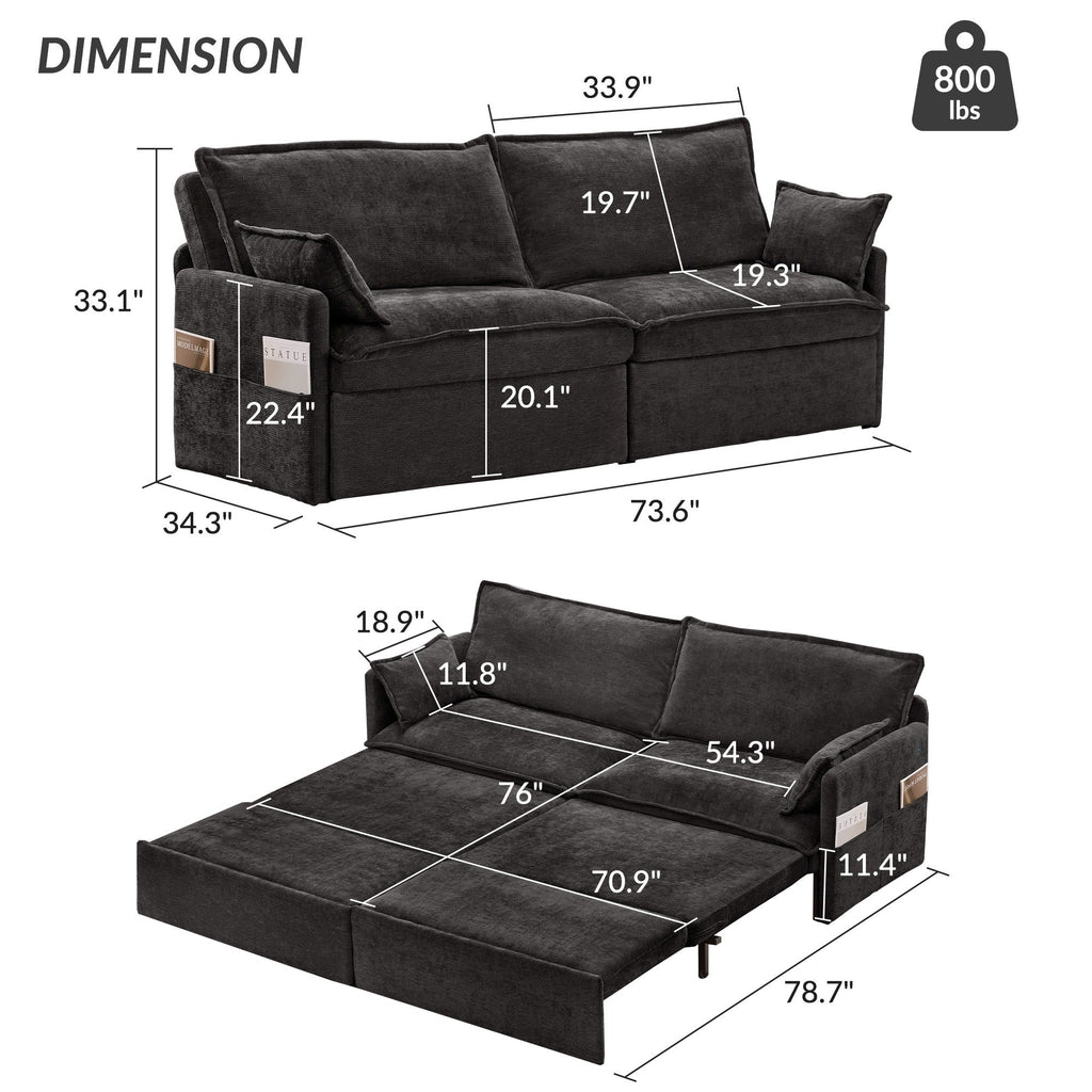 Convertible Sleeper Sofa Bed with Storage and USB/C Charging - Fabric