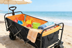 Large Capacity Folding Outdoor Wagon Cart with Extender - Black & Orange