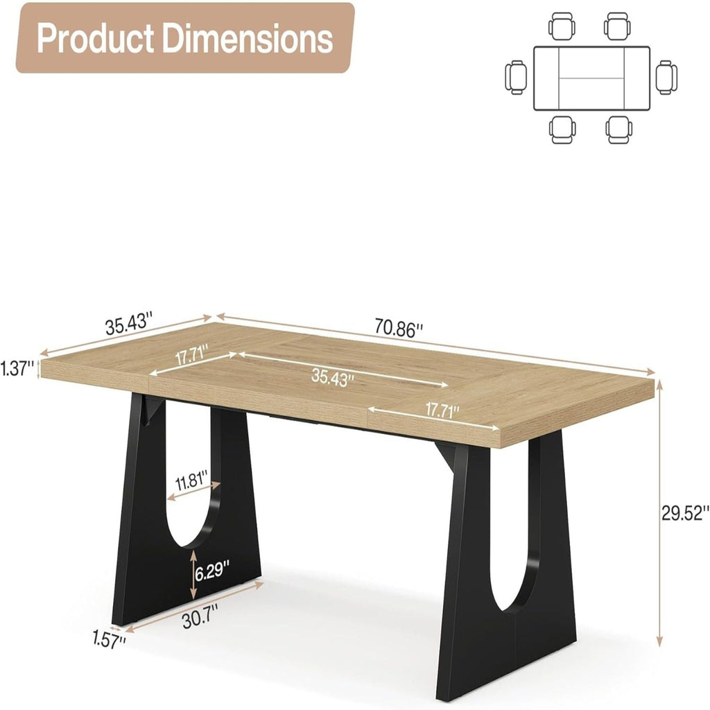 Large Rectangular Dining Table with Farmhouse Style - Light Brown or Black