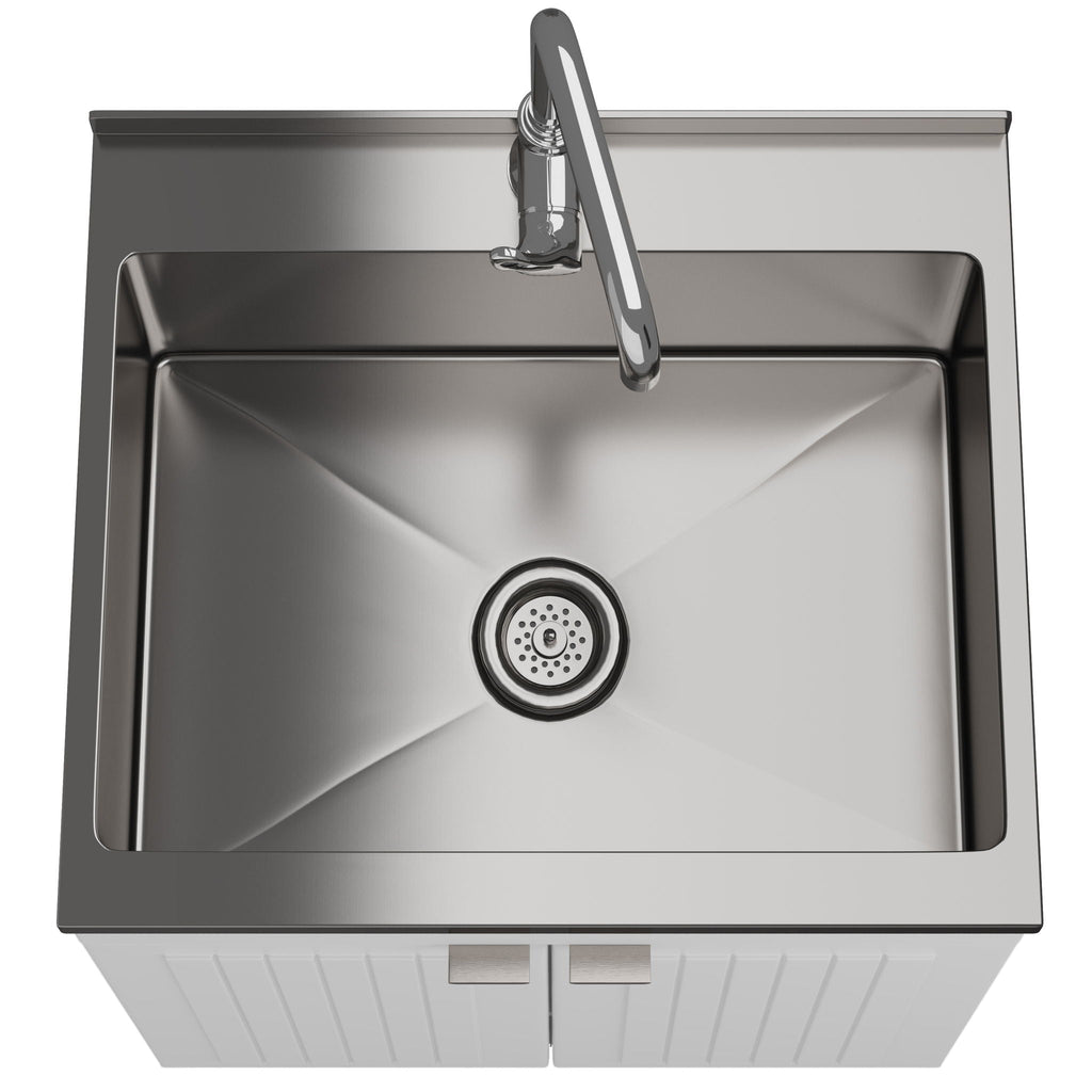 Laundry Cabinet with Stainless Steel Sink and Faucet - White