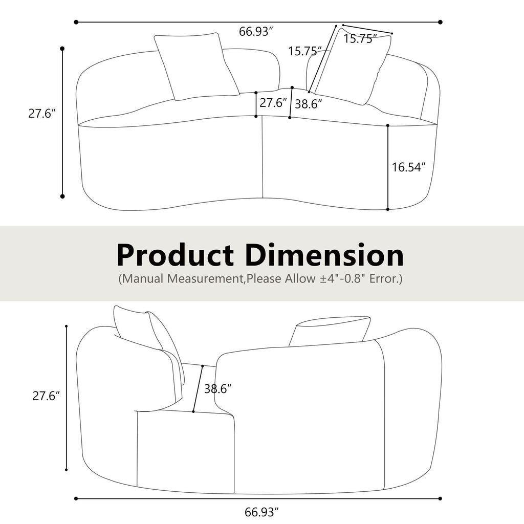 Modern Curved Loveseat with Medium-Firm Cushion - Gray or White