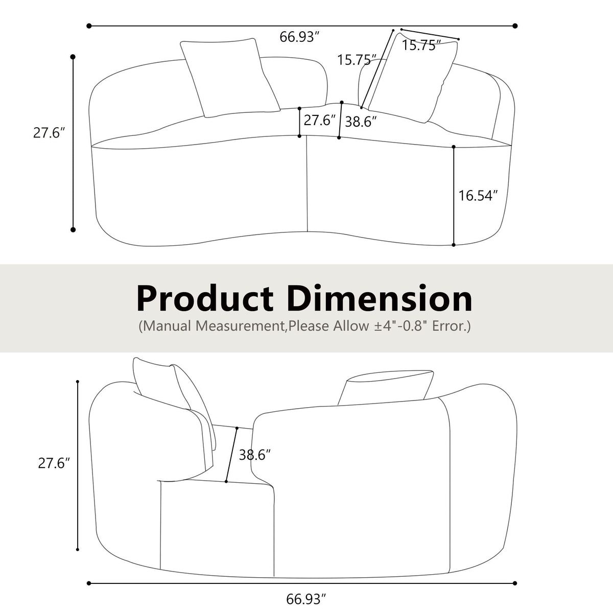 Modern Curved Loveseat with Medium-Firm Cushion - Gray or White