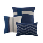 Blue Faux Suede Queen Comforter Set with Decorative Pillows - 7 Piece