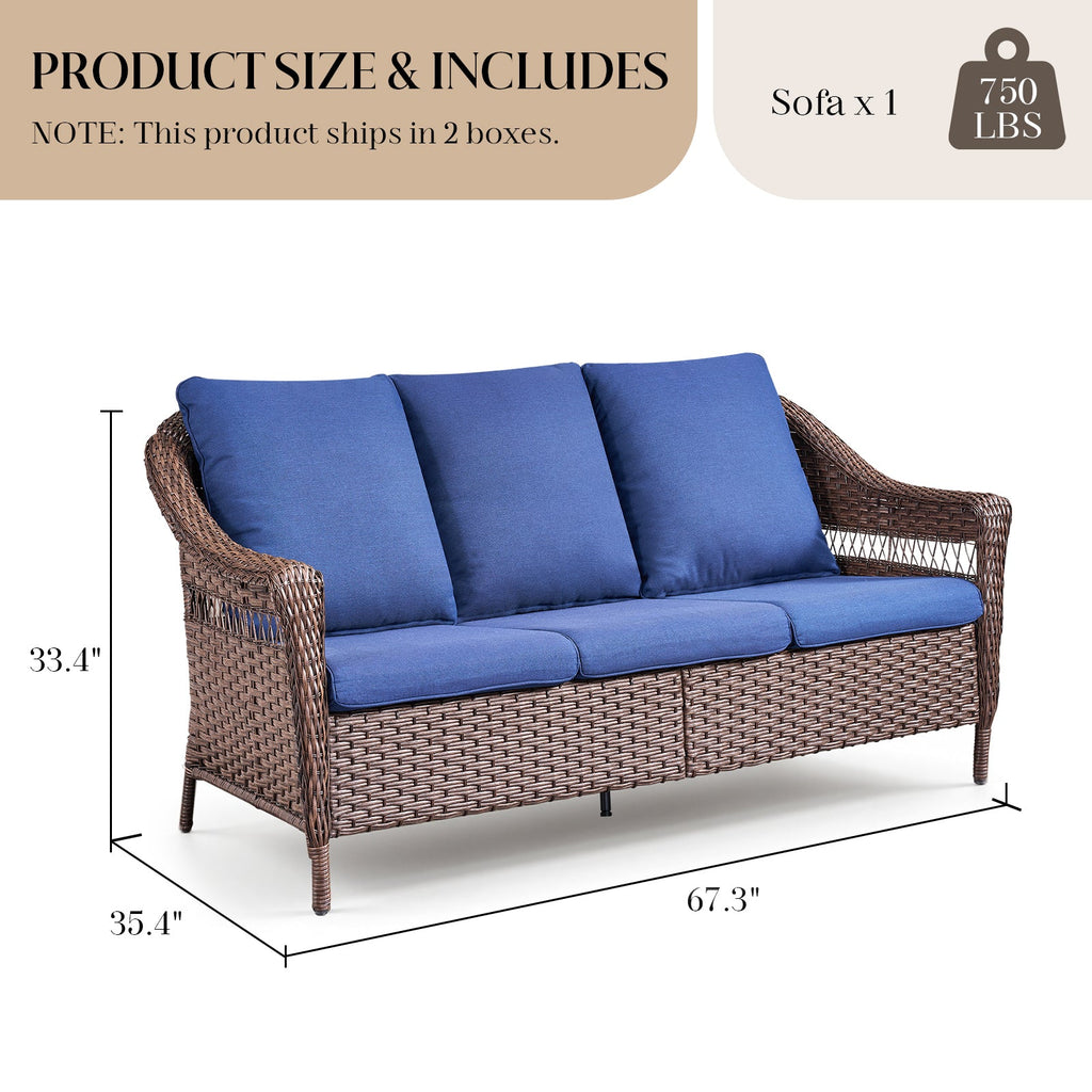 67.3" Outdoor Wicker Patio Sofa with Durable PE Wicker - Brown