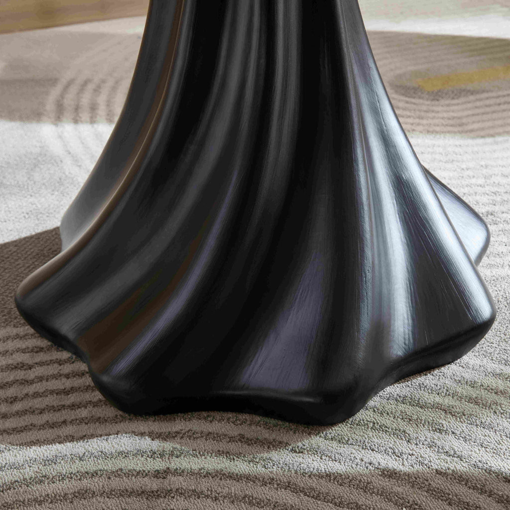 Sculptural Round Dining Table with Petal Shape and Root Texture Base - Black