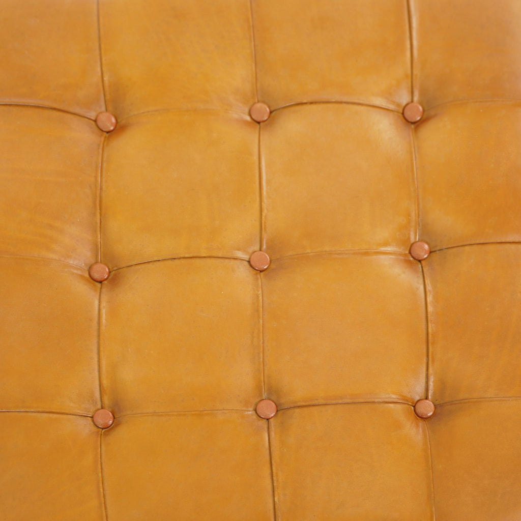 Tufted Square Genuine Upholstered Ottoman with High-Density Foam - Light Brown