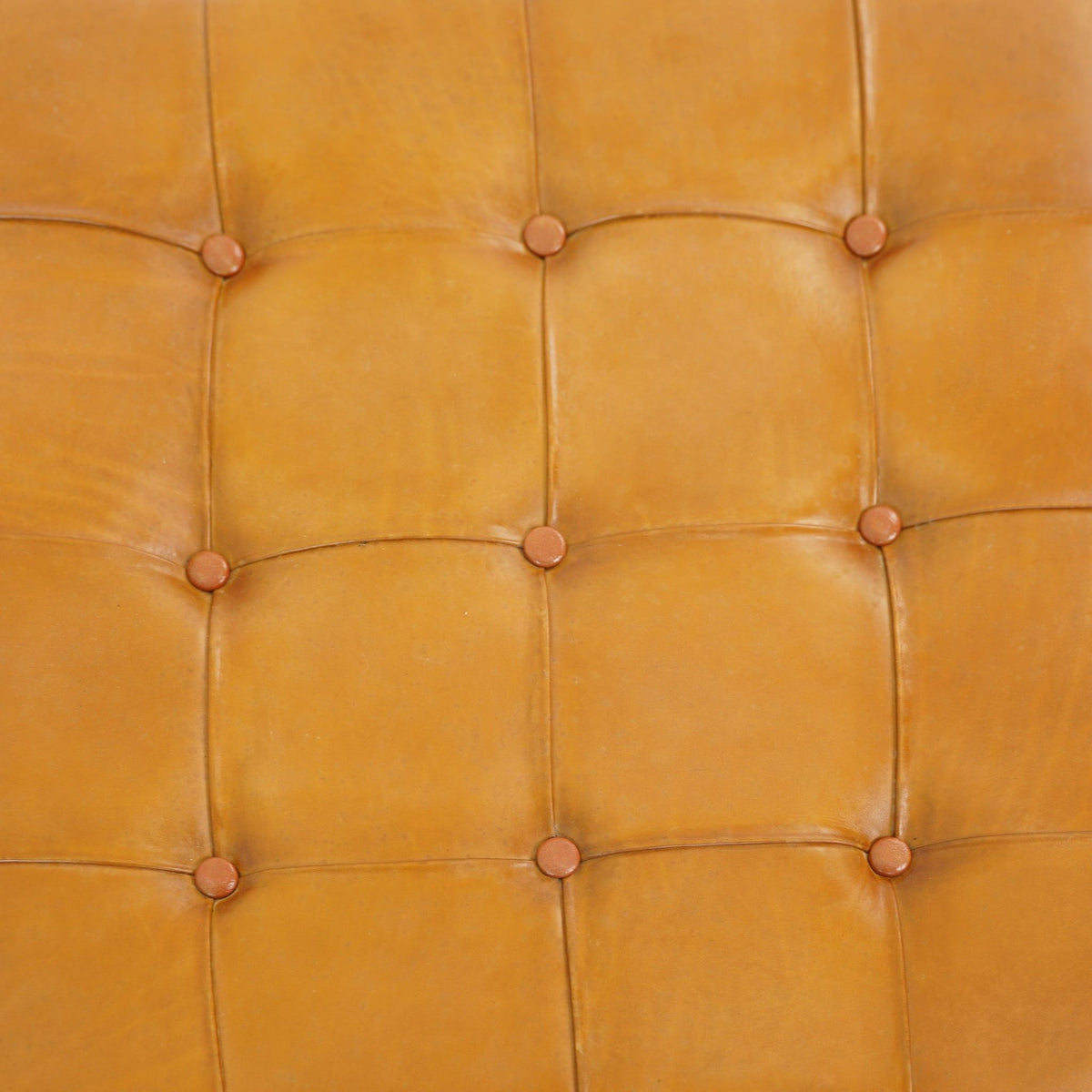 Tufted Square Genuine Upholstered Ottoman with High-Density Foam - Light Brown