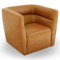 Tan Genuine Leather Swivel Chair with Adjustable Headrest