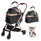 2-in-1 Foldable Pet Stroller with Detachable Carrier and Sun Canopy - Gray