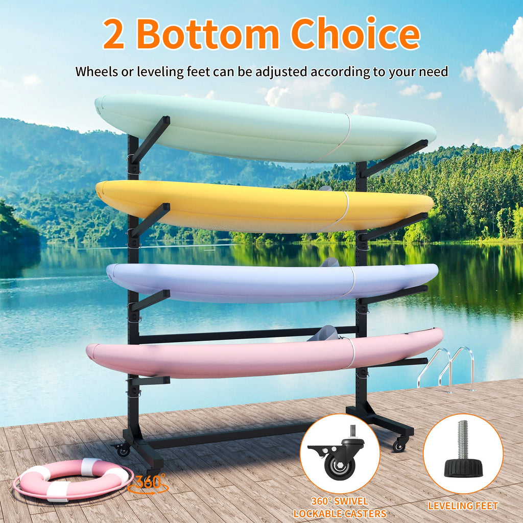 Freestanding Kayak Storage Rack with Lockable Wheels - Black
